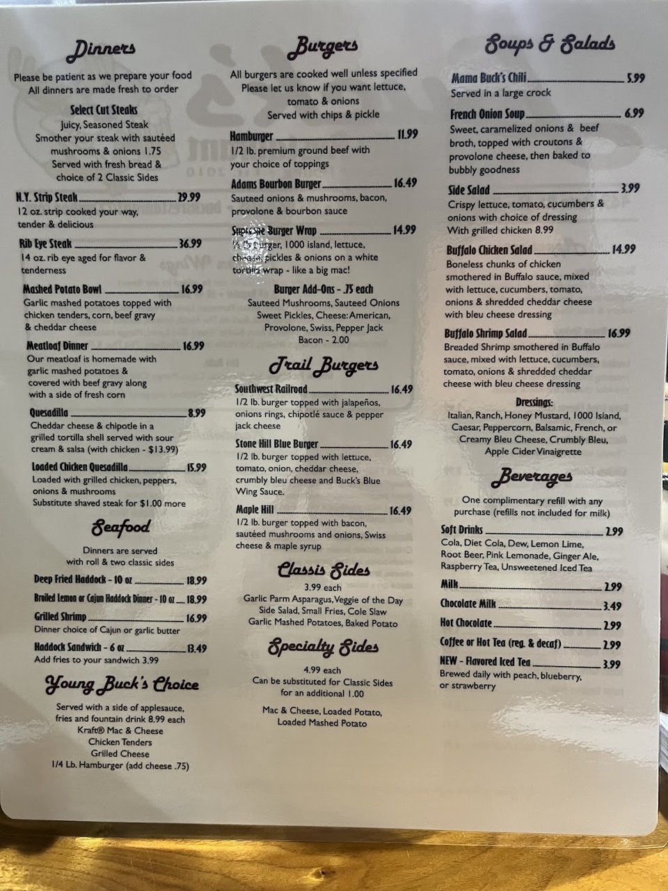 Restaurant menu with fried starters