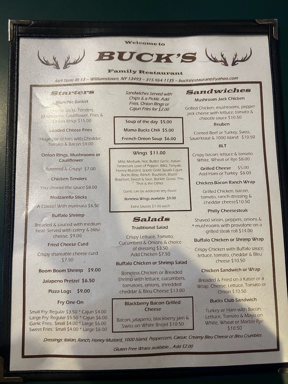 Menu page listing chicken and sandwich options