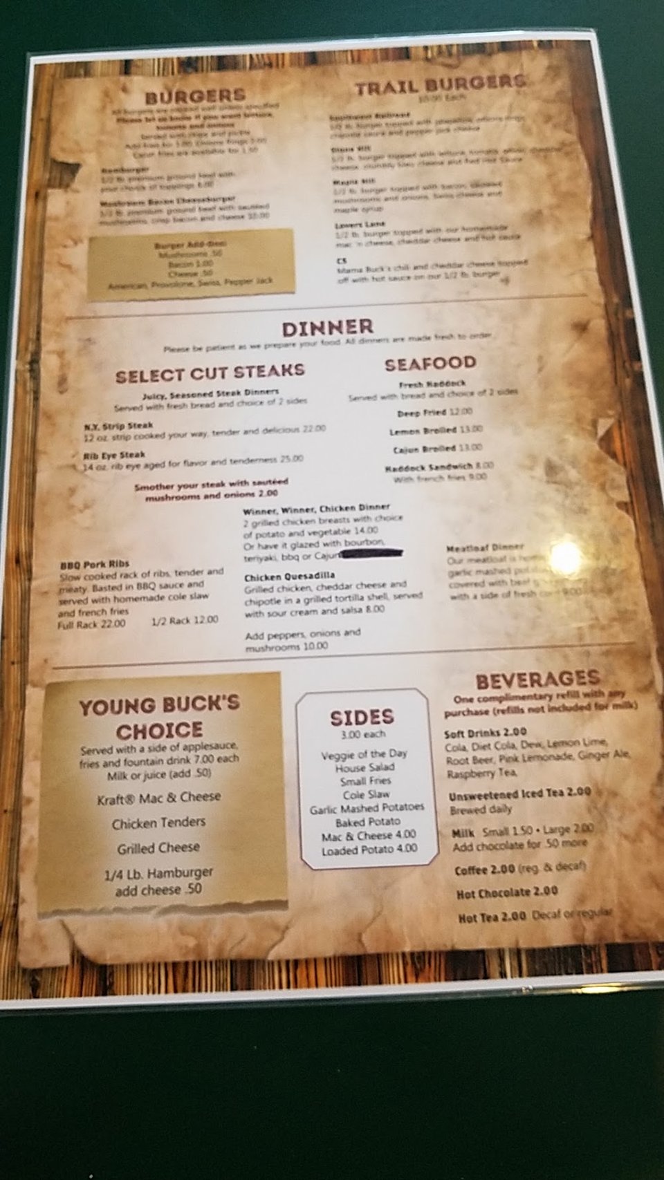 Menu board with appetizers and sandwiches